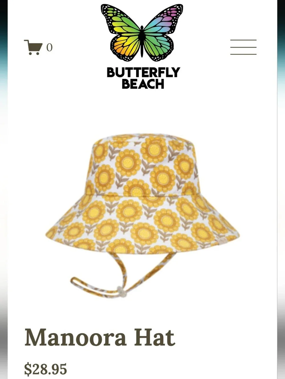 Sunflower Print Kids Bucket Hat - Brand: Millymook- Yellow